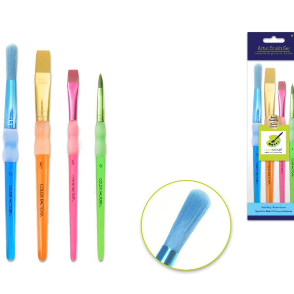 🆕 NEW 4 pcs Artist Brush Set: Color-Trend Soft-Grip Plastic Handle